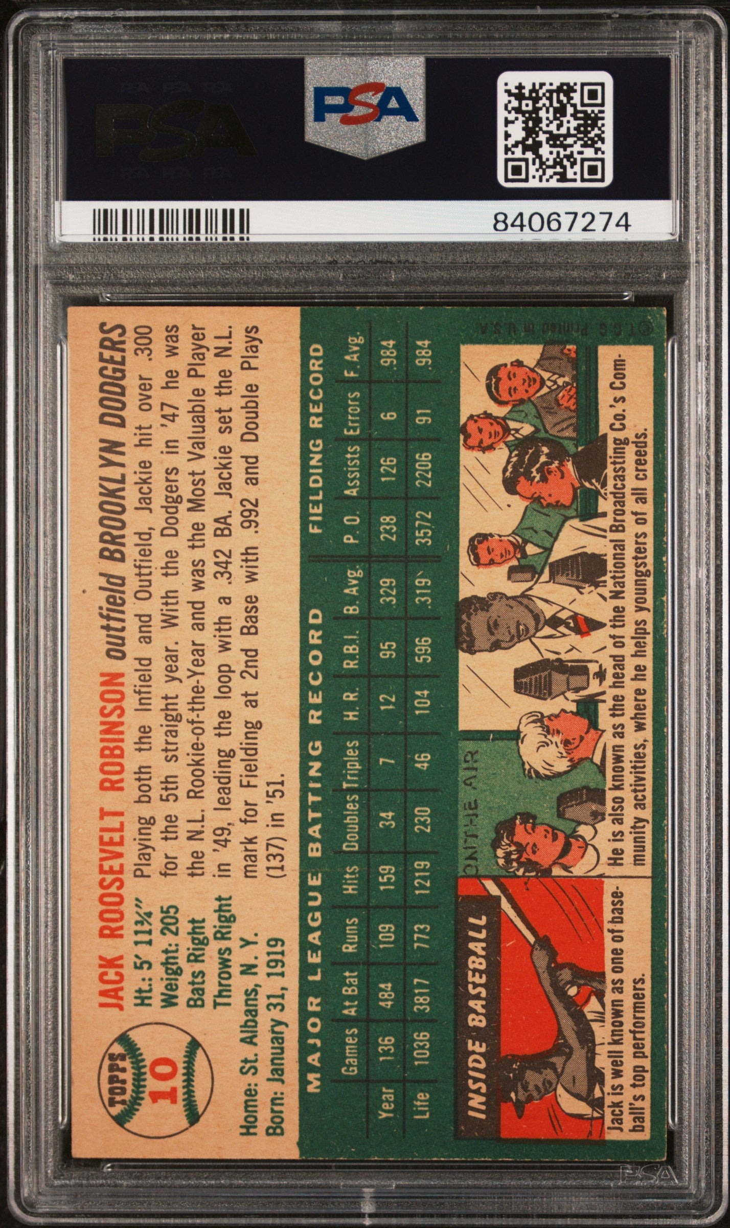 1954 Topps Jackie Robinson #10 PSA 5