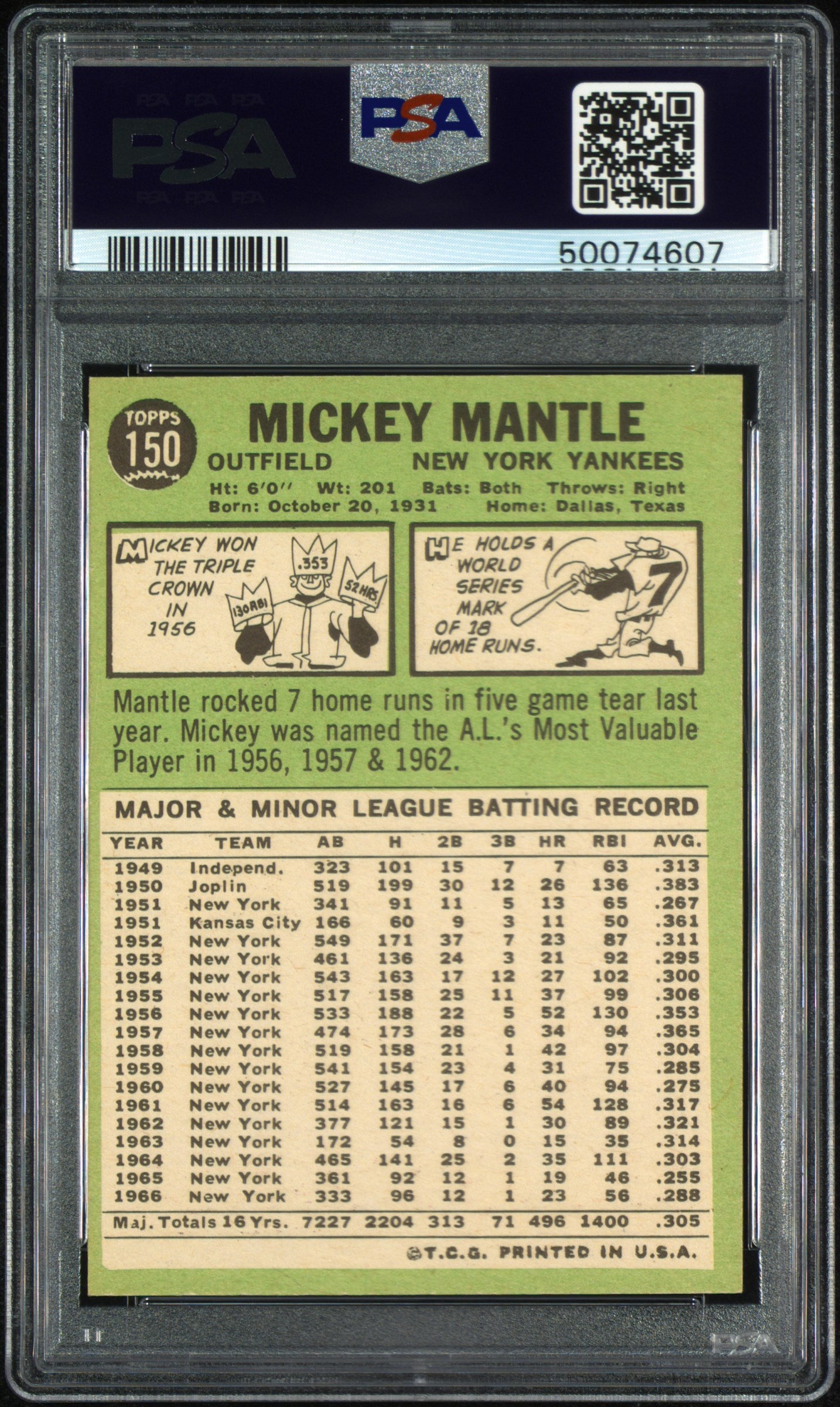 1967 Topps Mickey Mantle #150 PSA 9