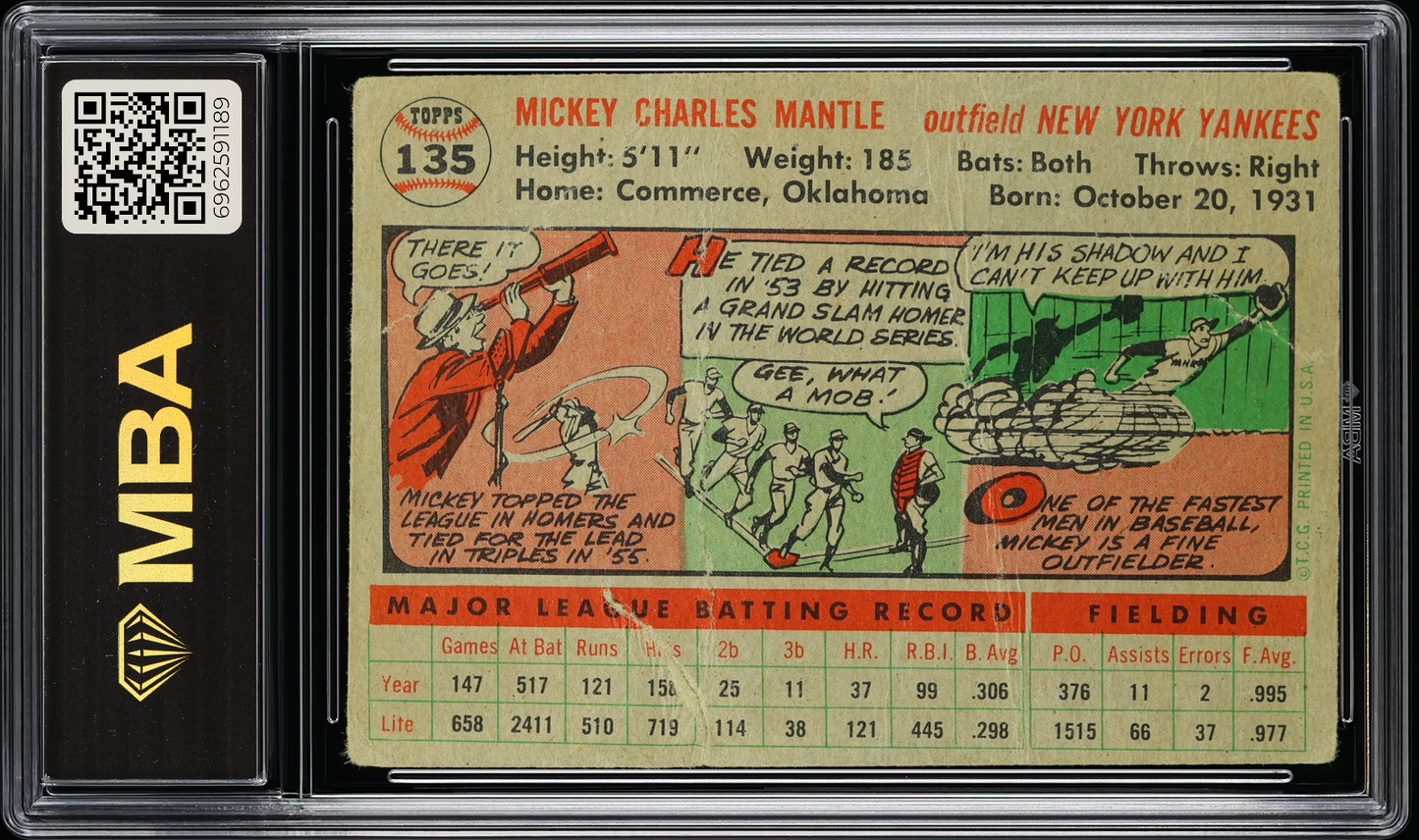 1956 Topps Mickey Mantle #135 White Back MBA 1