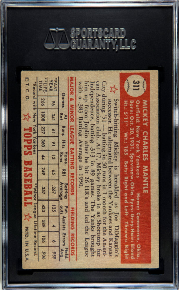1952 Topps Mickey Mantle #311 SGC 3