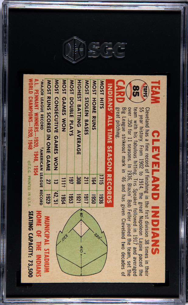 1956 Topps Cleveland Indians #85 Name Left White Back SGC 7