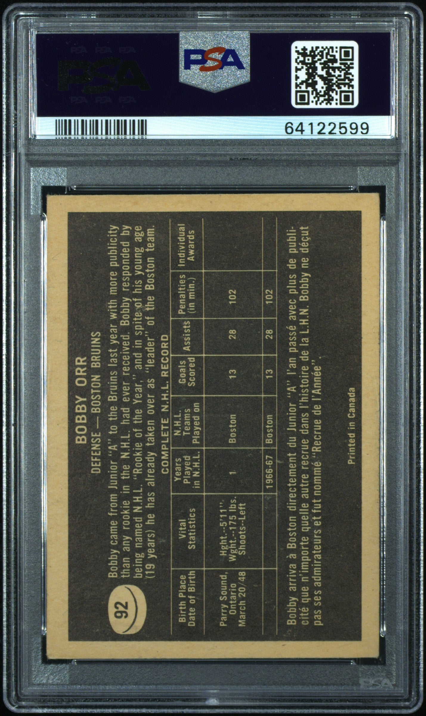 1967 Topps Bobby Orr #92 PSA 6