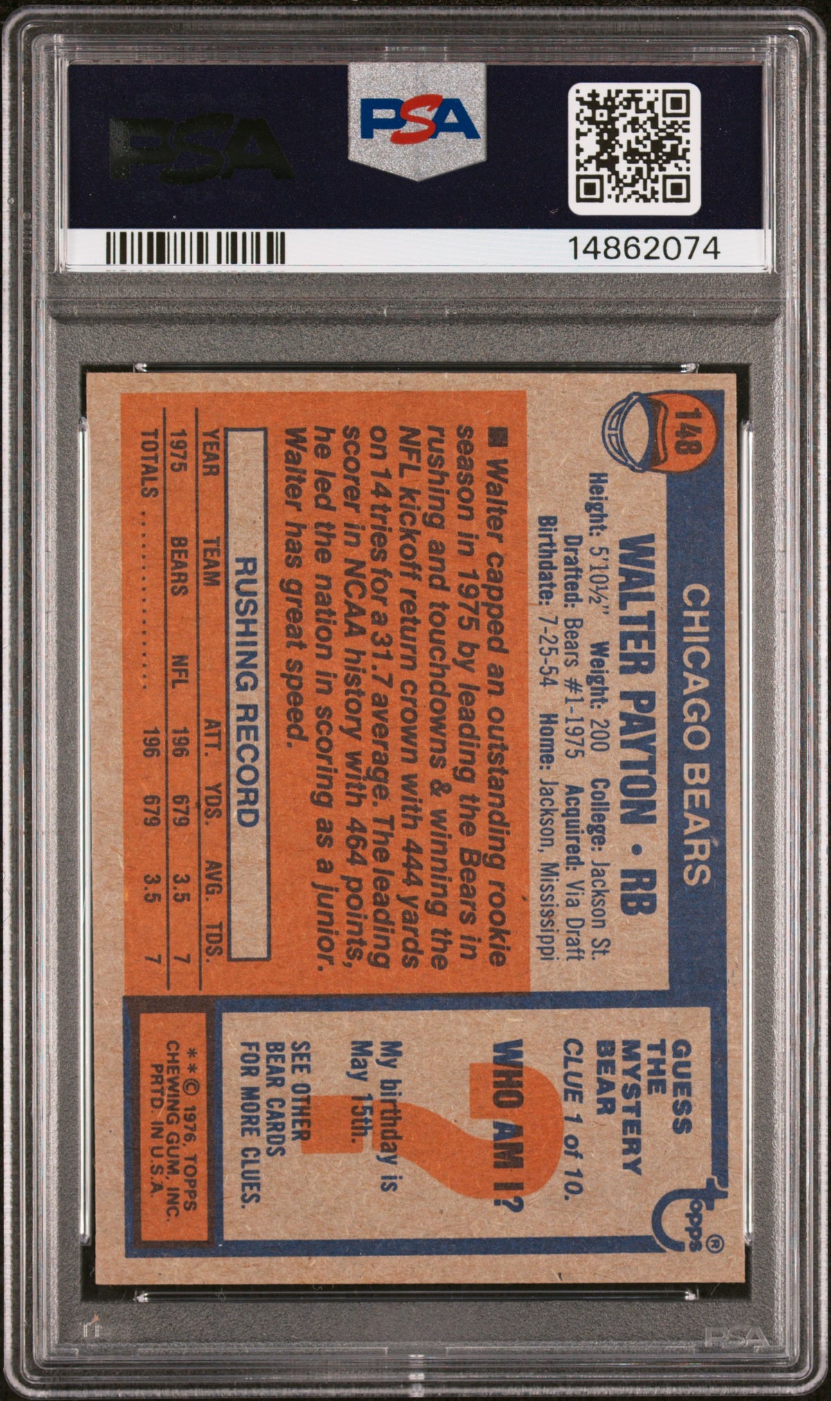 1976 Topps Walter Payton #148 PSA 9