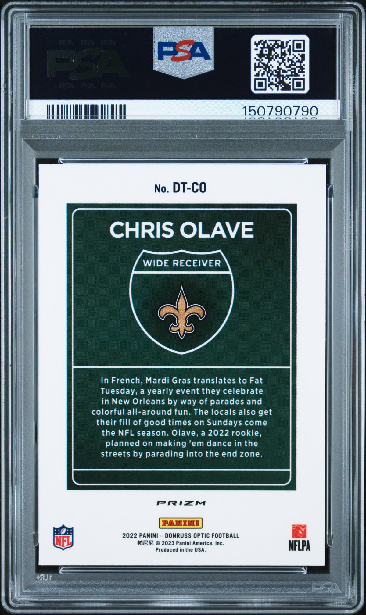 2022 Panini Donruss Optic Downtown Chris Olave #DTCO PSA 9