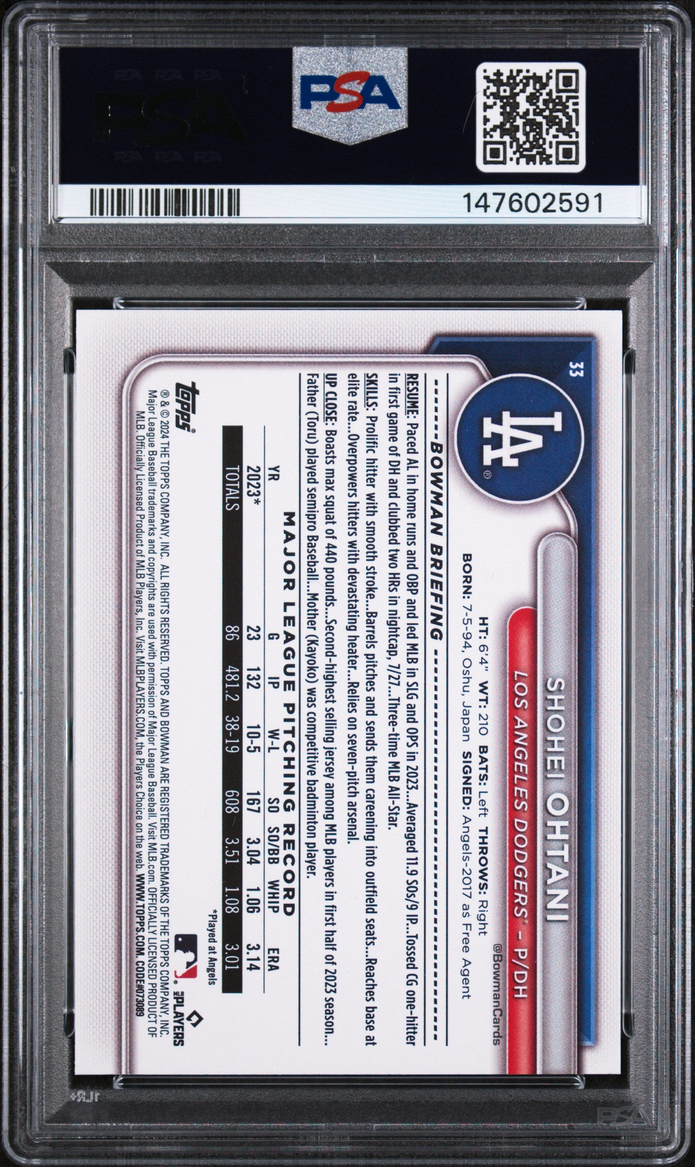 2024 Bowman Shohei Ohtani #33 Sky Blue PSA 10 045/499