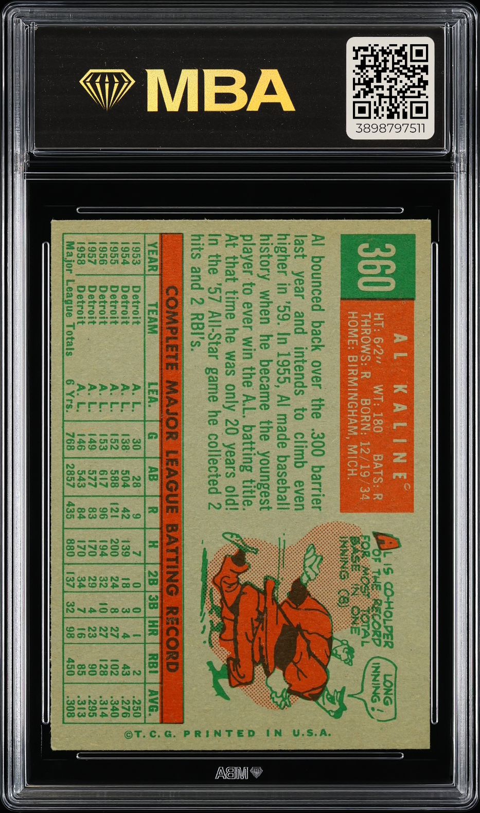 1959 Topps Al Kaline #360 MBA 6.5 MBA Silver