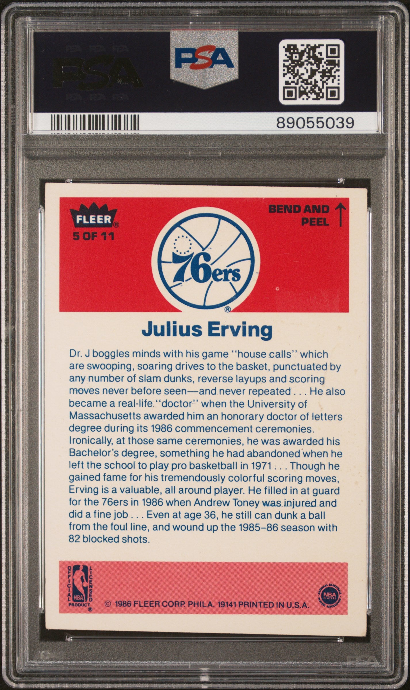 1986 Fleer Sticker Julius Erving #5 PSA A Auto 10