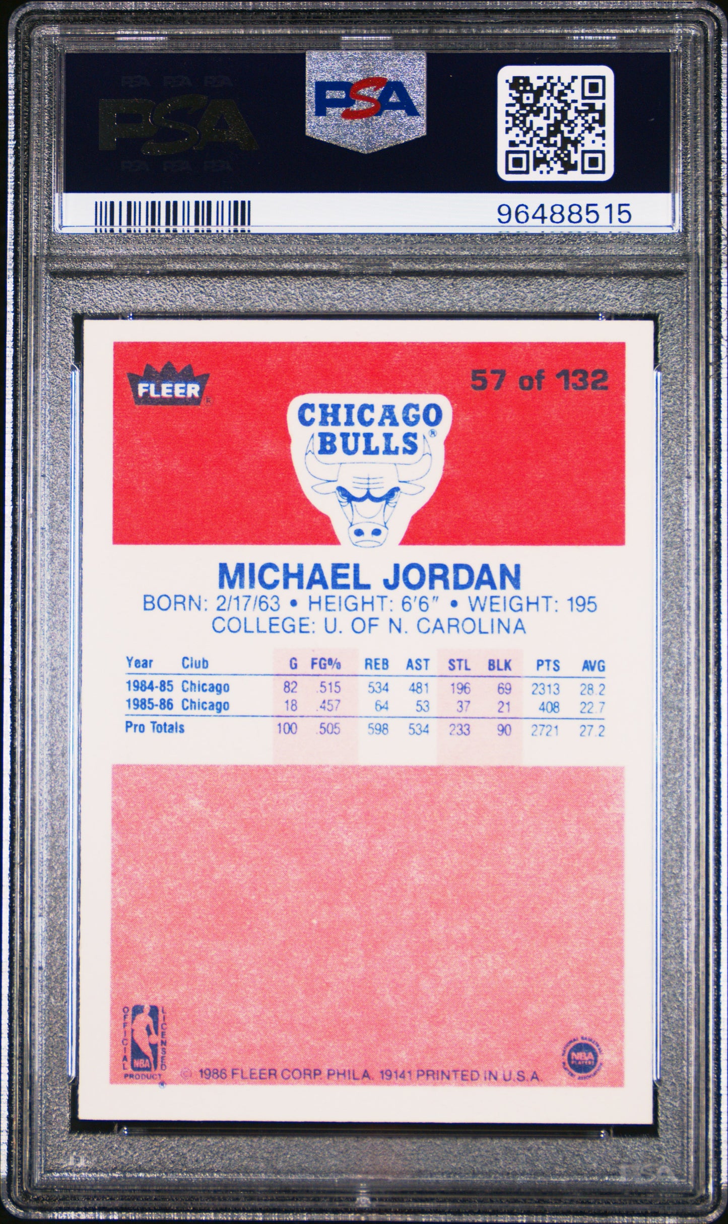 1986 Fleer Michael Jordan #57 PSA 8