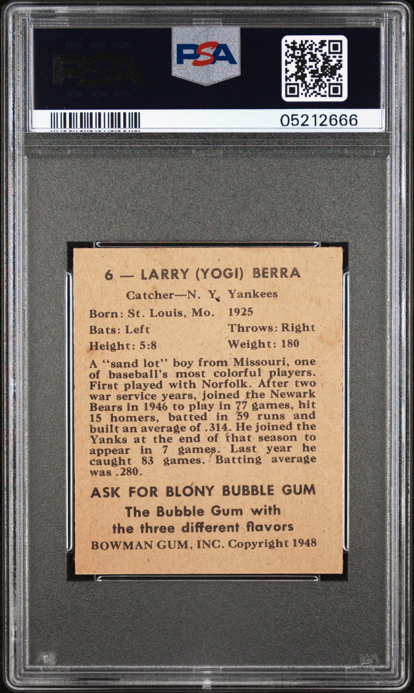 1948 Bowman Yogi Berra #6 PSA 6