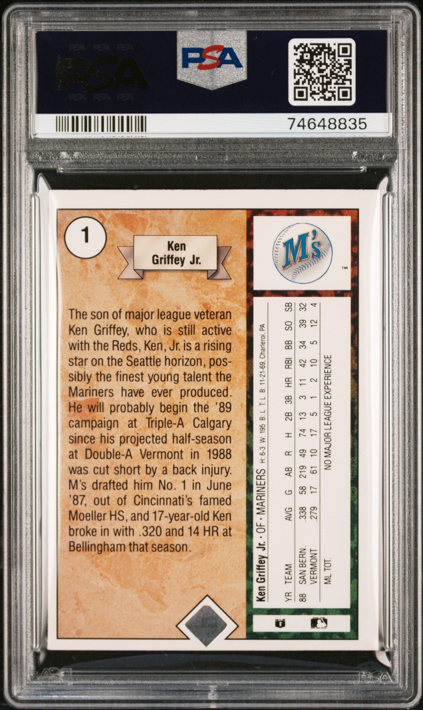 1989 Upper Deck Ken Griffey JR. #1 Star Rookie PSA 6