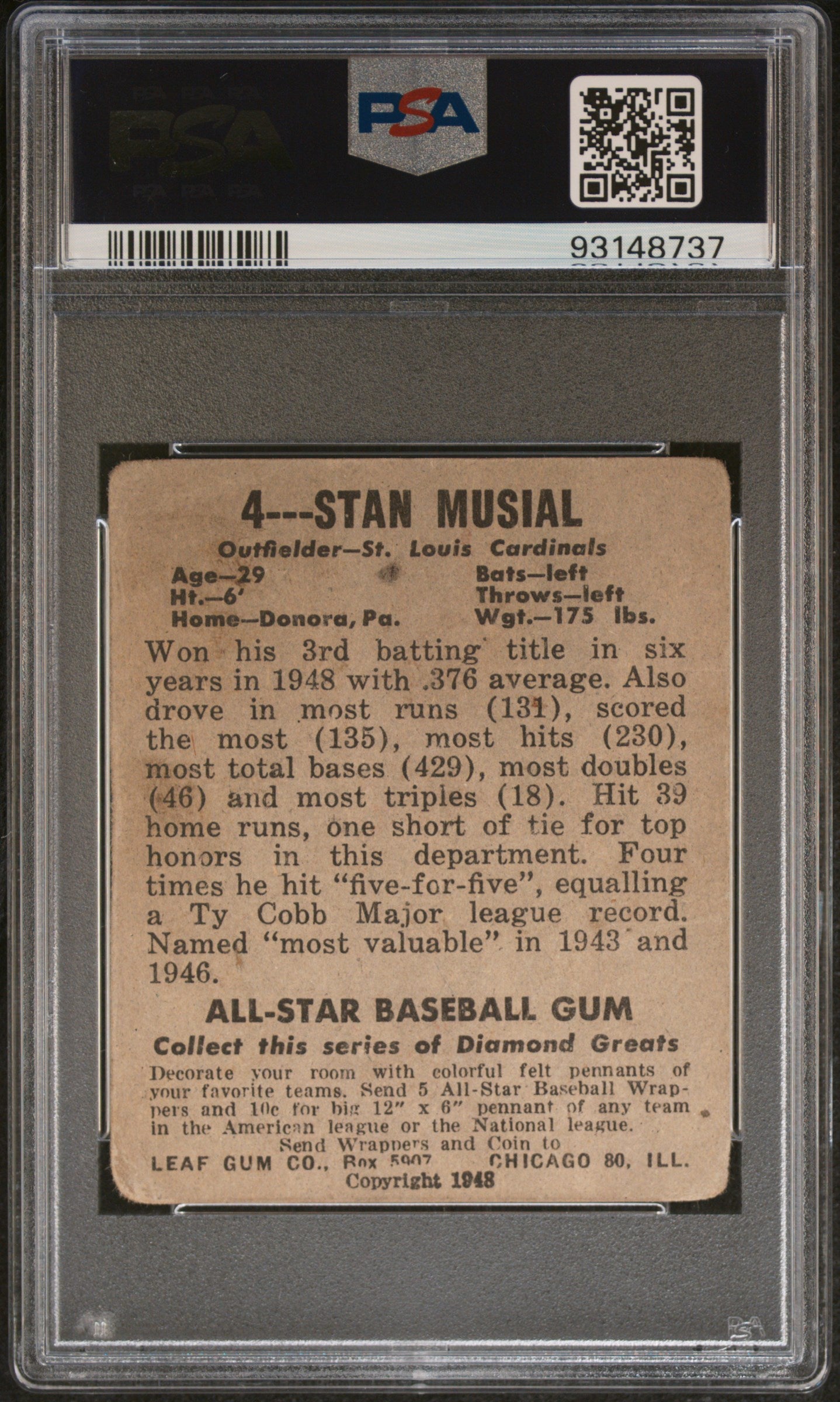 1948 Leaf Stan Musial #4 PSA 1.5
