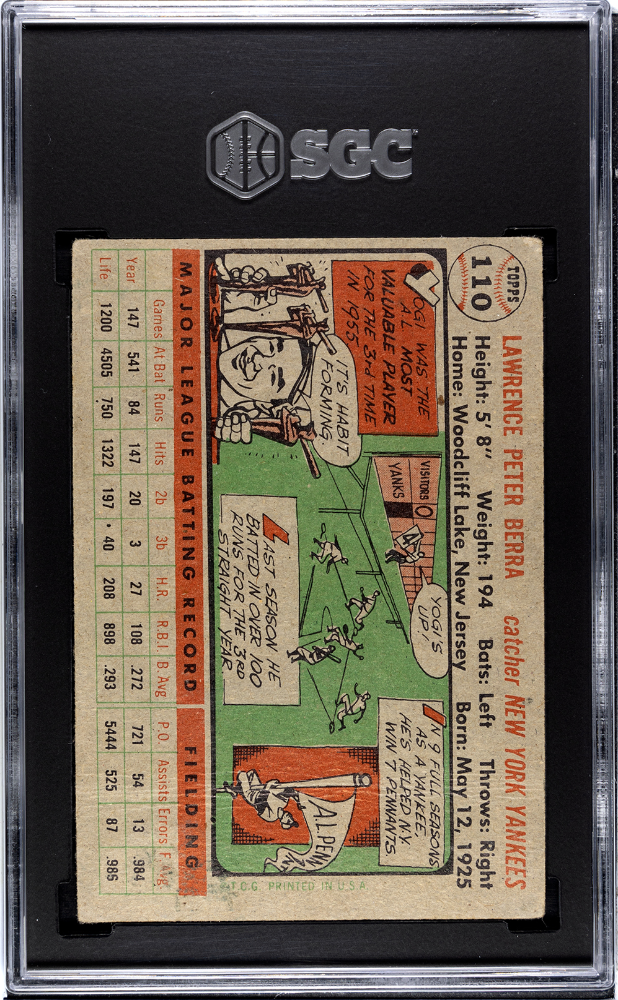 1956 Topps Yogi Berra #110 Gray Back SGC 1