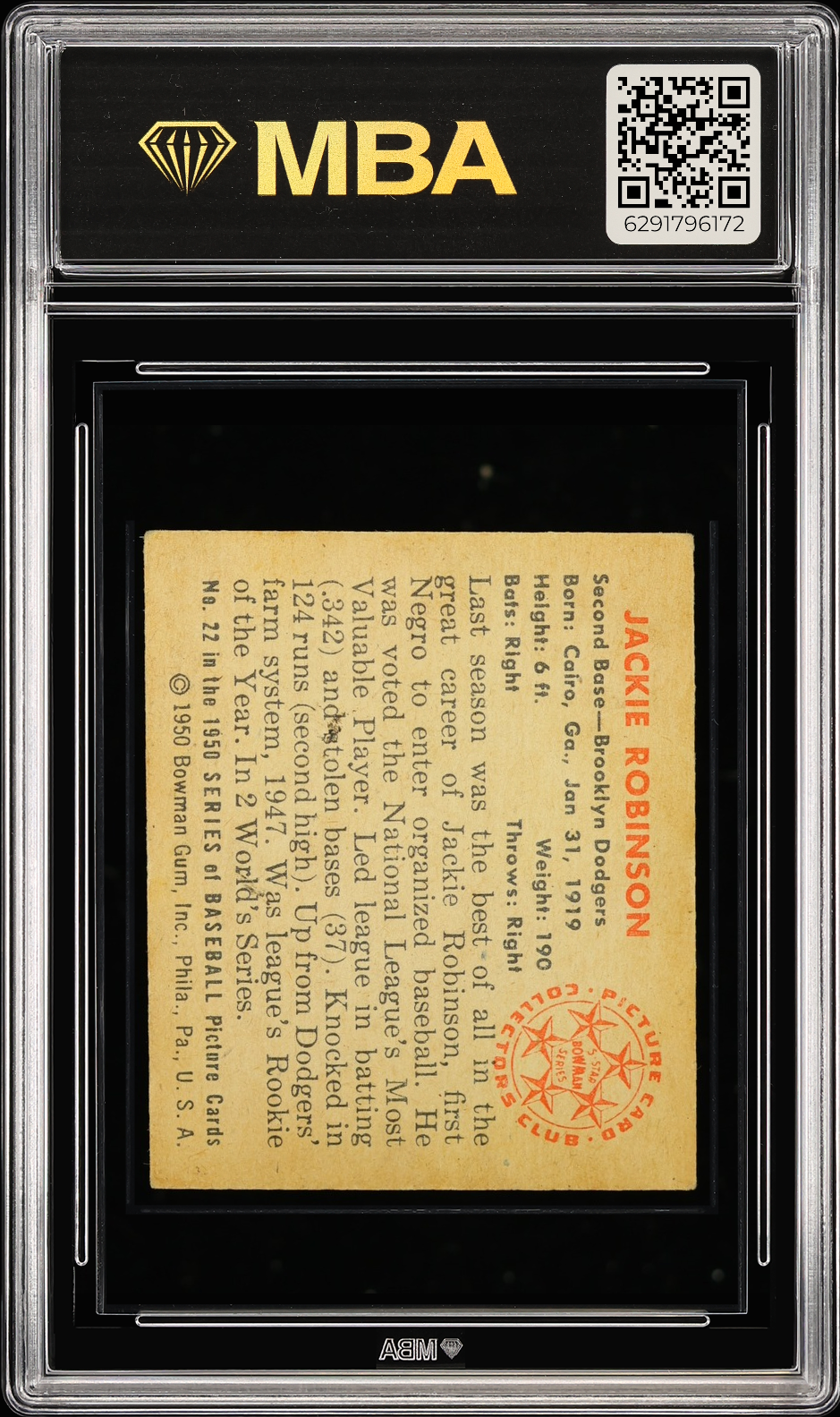 1950 Bowman Jackie Robinson #22 MBA 3