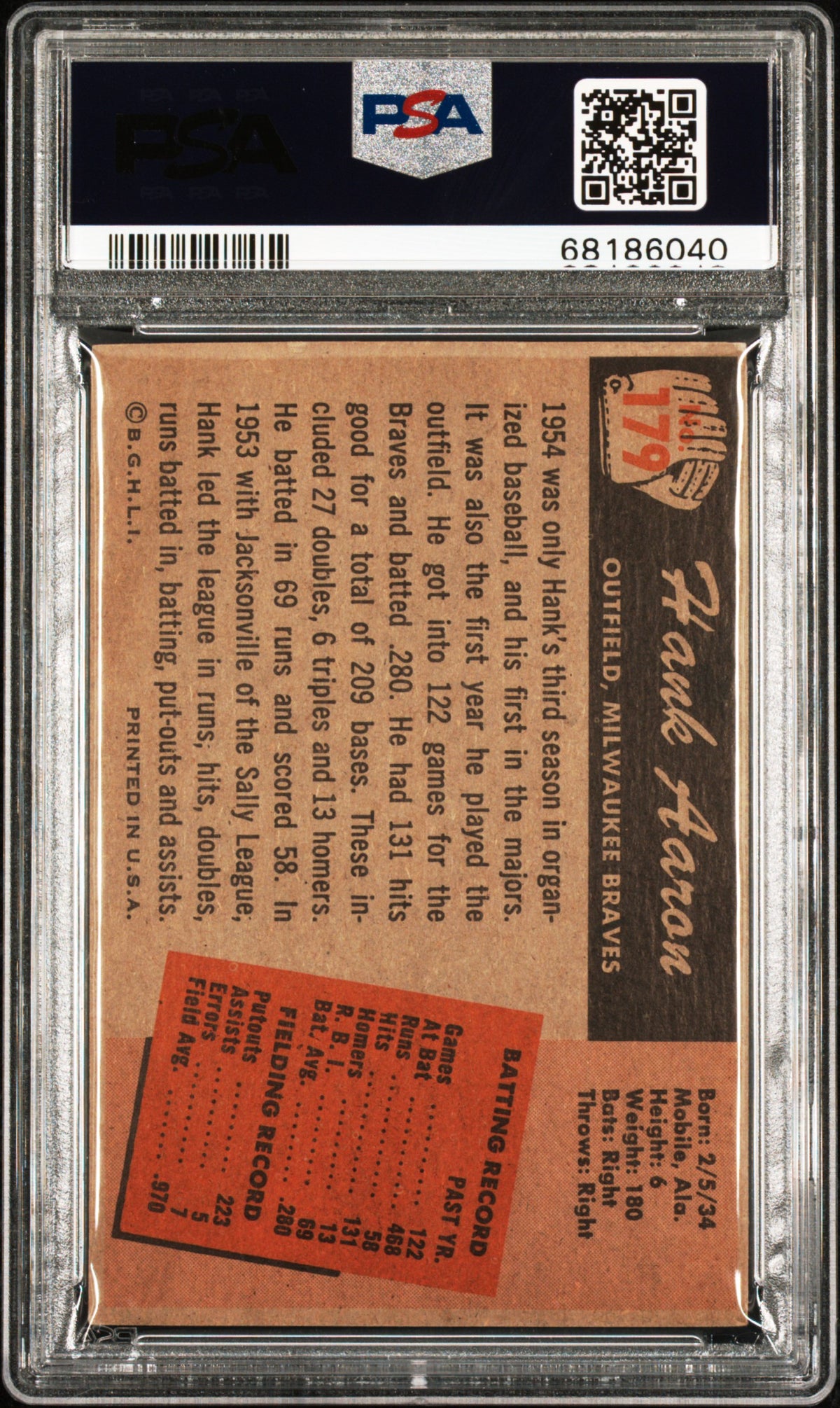 1955 Bowman Hank Aaron #179 PSA A