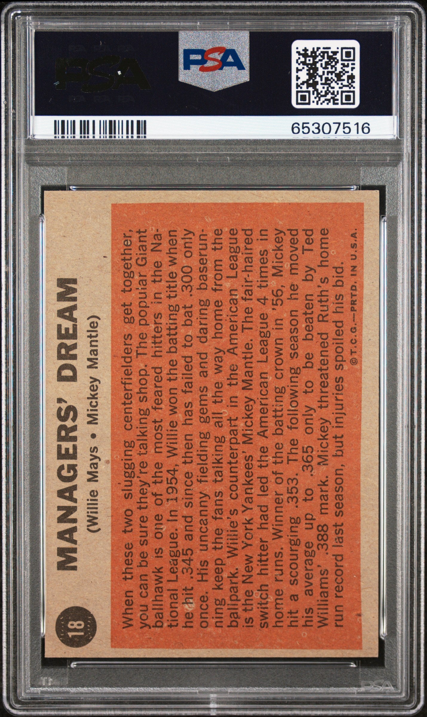 1962 Topps Managers' Dream #18 M. Mantle W. Mays PSA 8