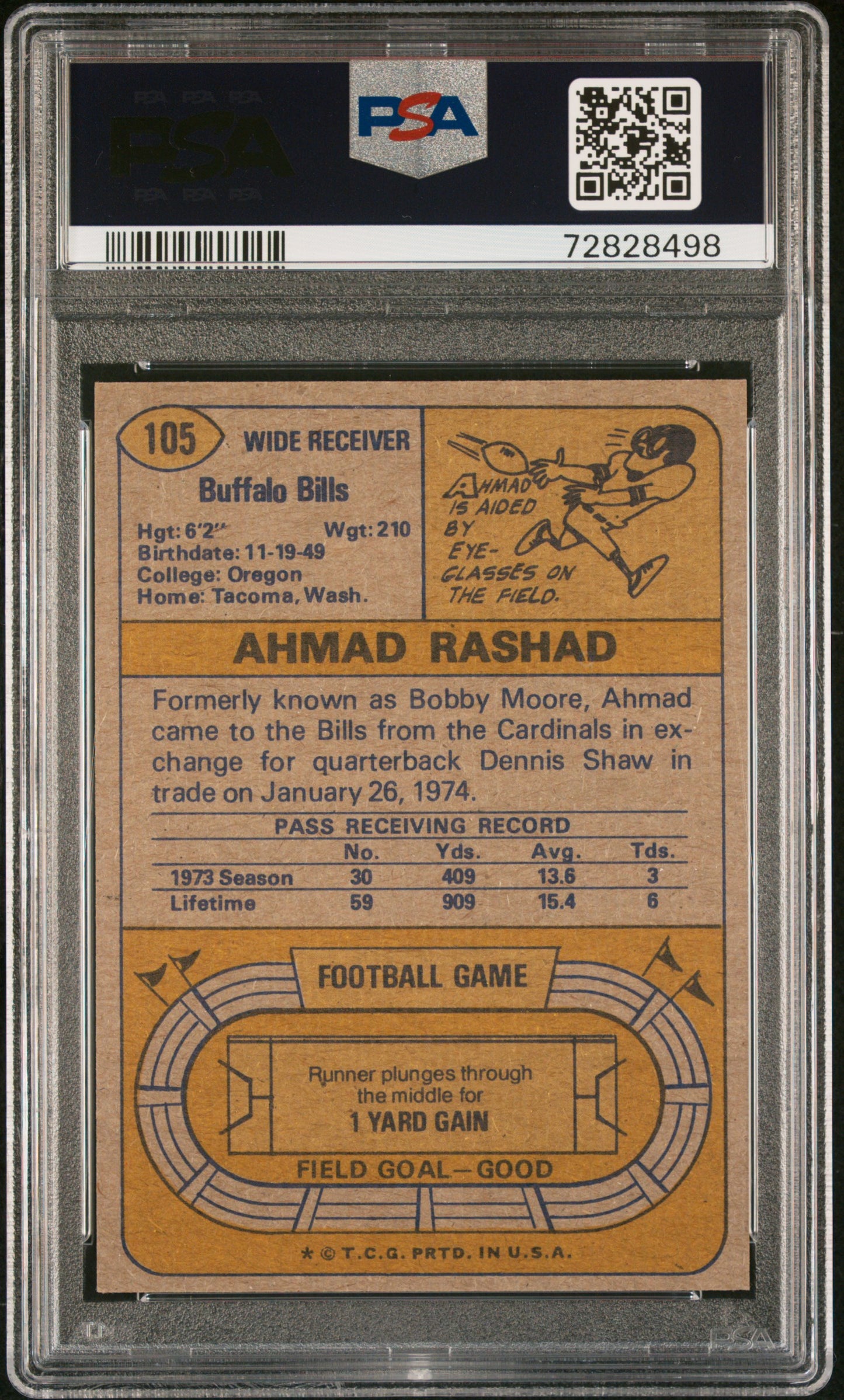 1974 Topps Ahmad Rashad #105 PSA 8