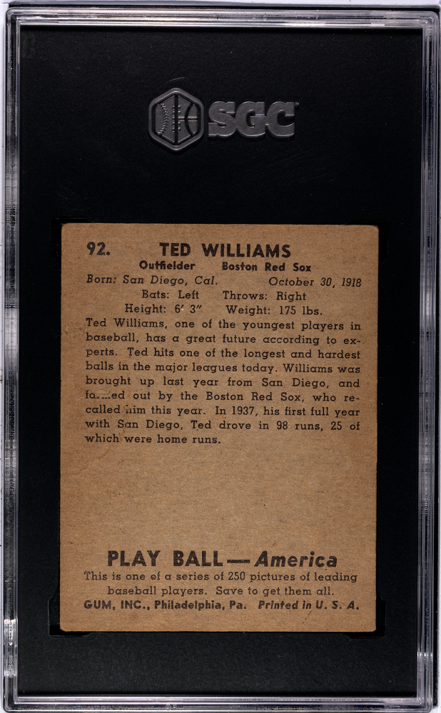 1939 Playball Ted Williams #92 SGC 1