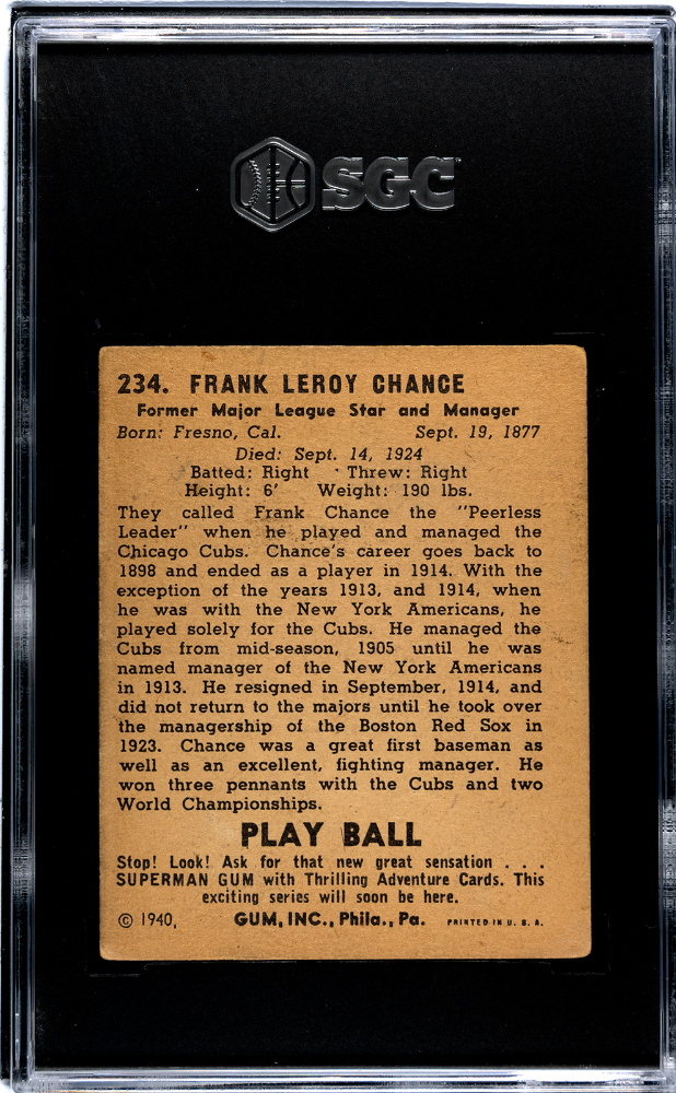 1940 Playball Frank Chance #234 SGC 3
