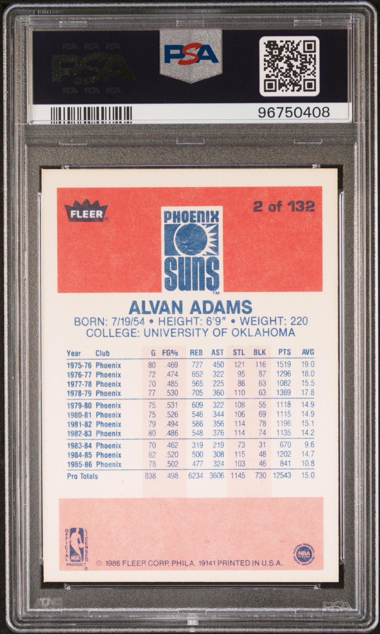 1986 Fleer Alvan Adams #2 PSA 9