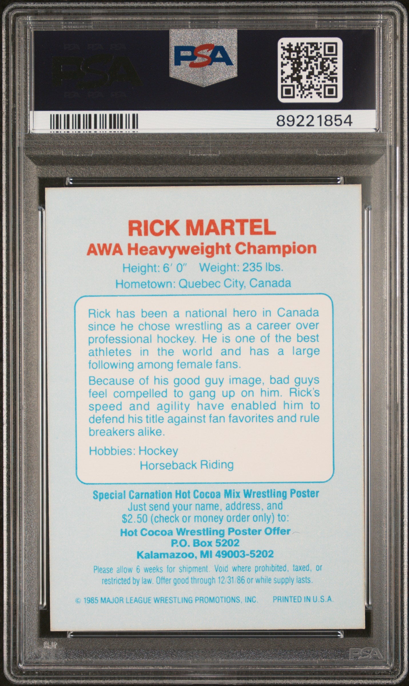 1986 Carnation Major League Wrestling Rick Martel PSA 8