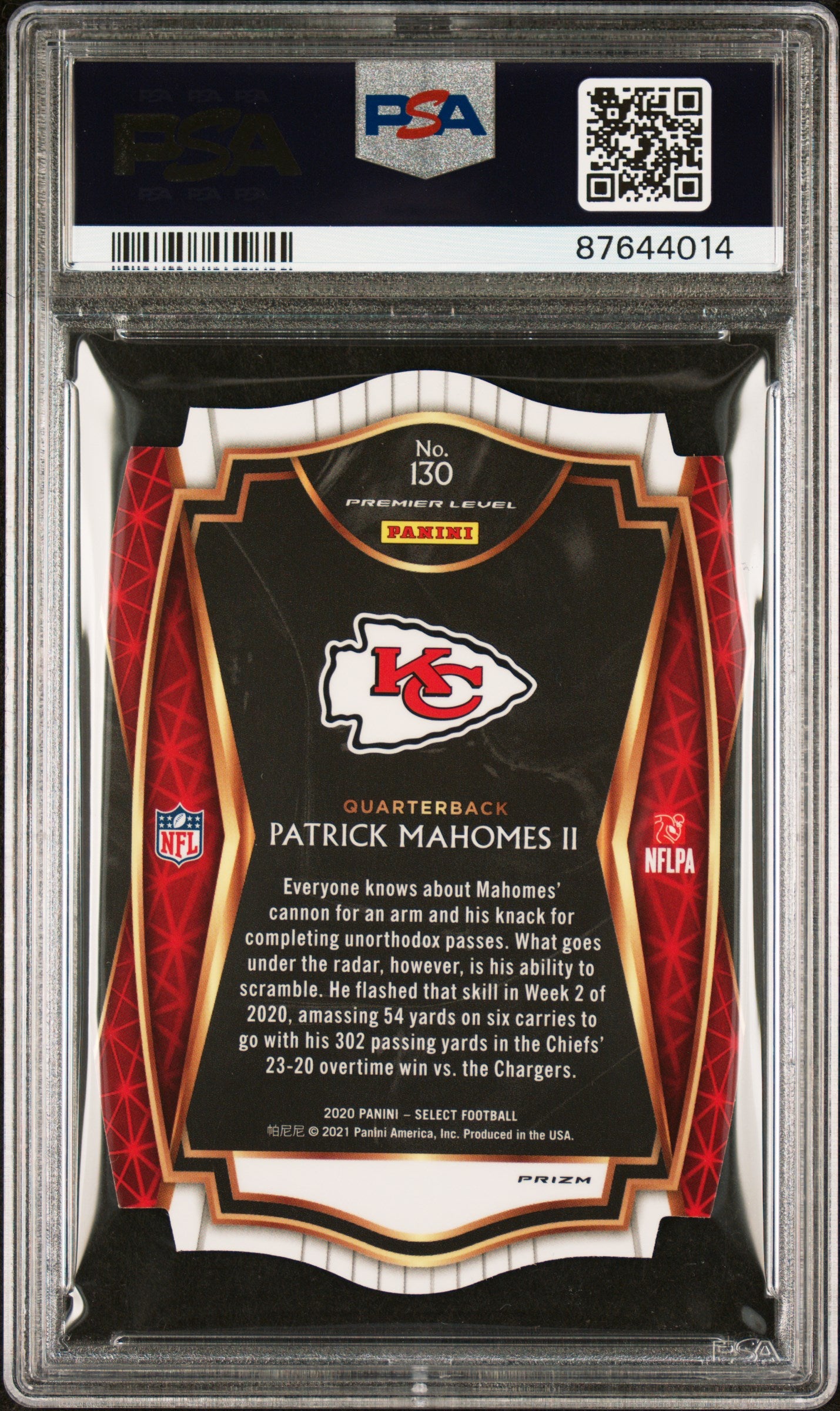 2020 Panini Select Patrick Mahomes II #130 Die Cut Red Prizm PSA 9