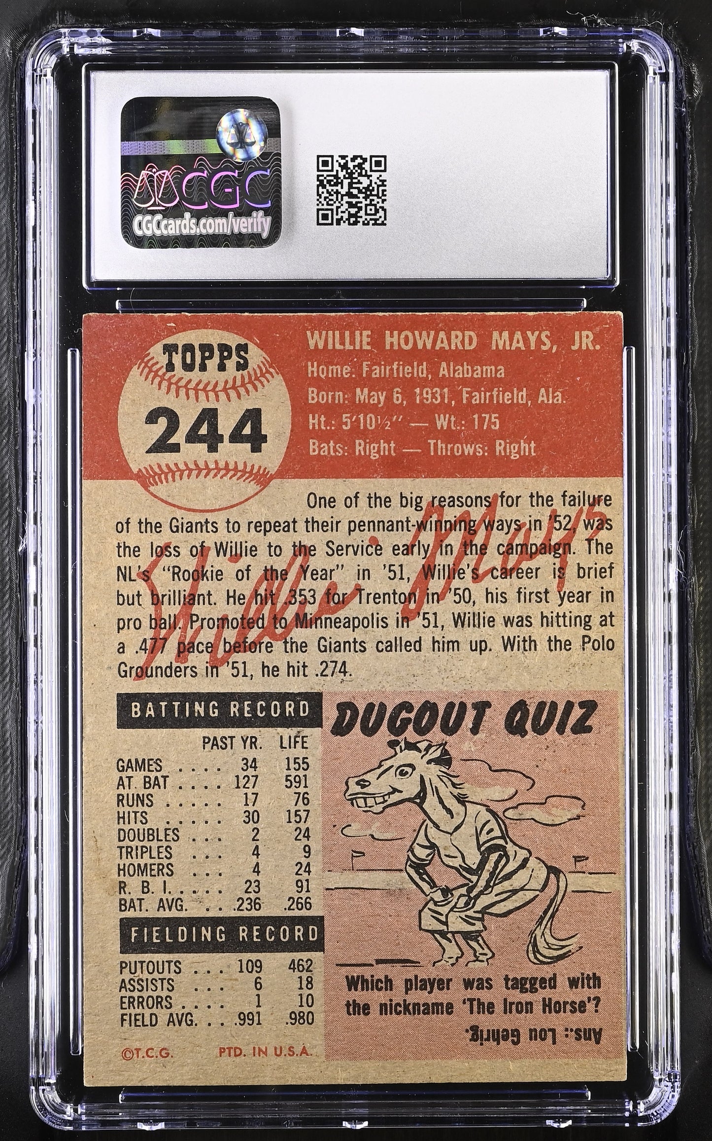 1953 Topps Willie Mays #244 CGC 3