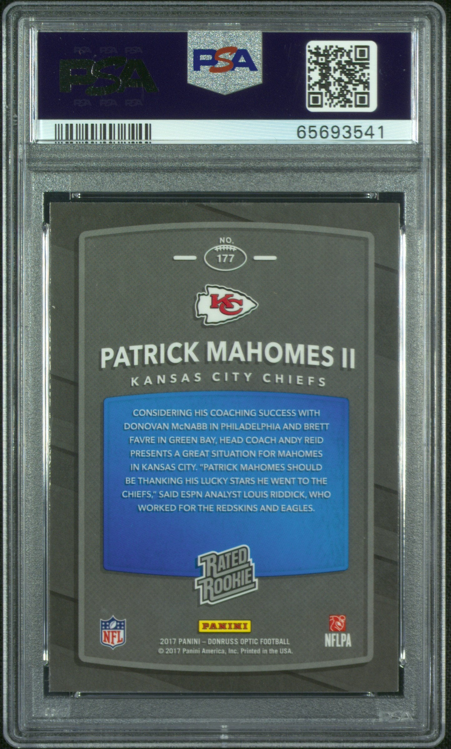 2017 Panini Donruss Optic Patrick Mahomes II #177 PSA 9