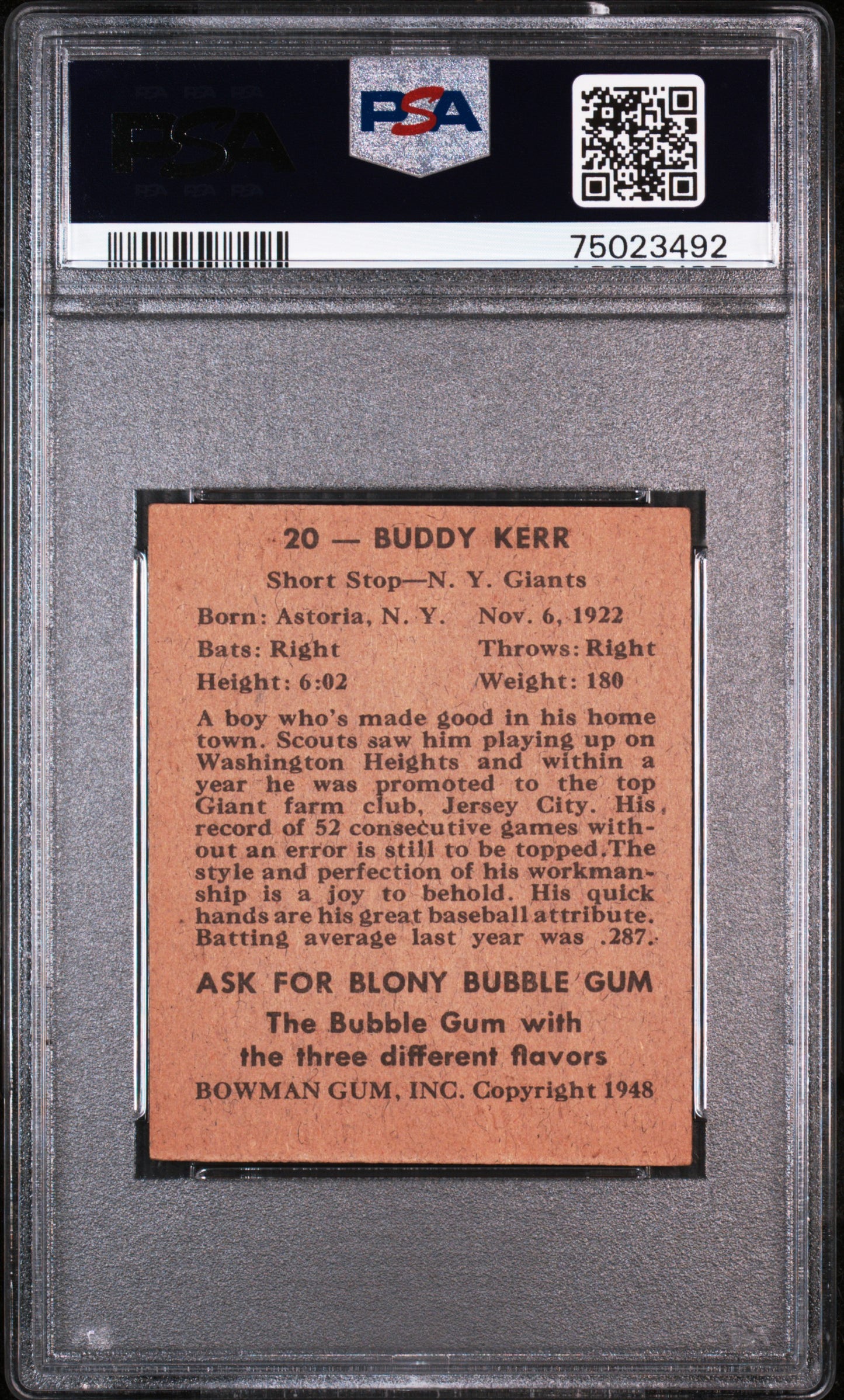 1948 Bowman Buddy Kerr #20 PSA 6 MC