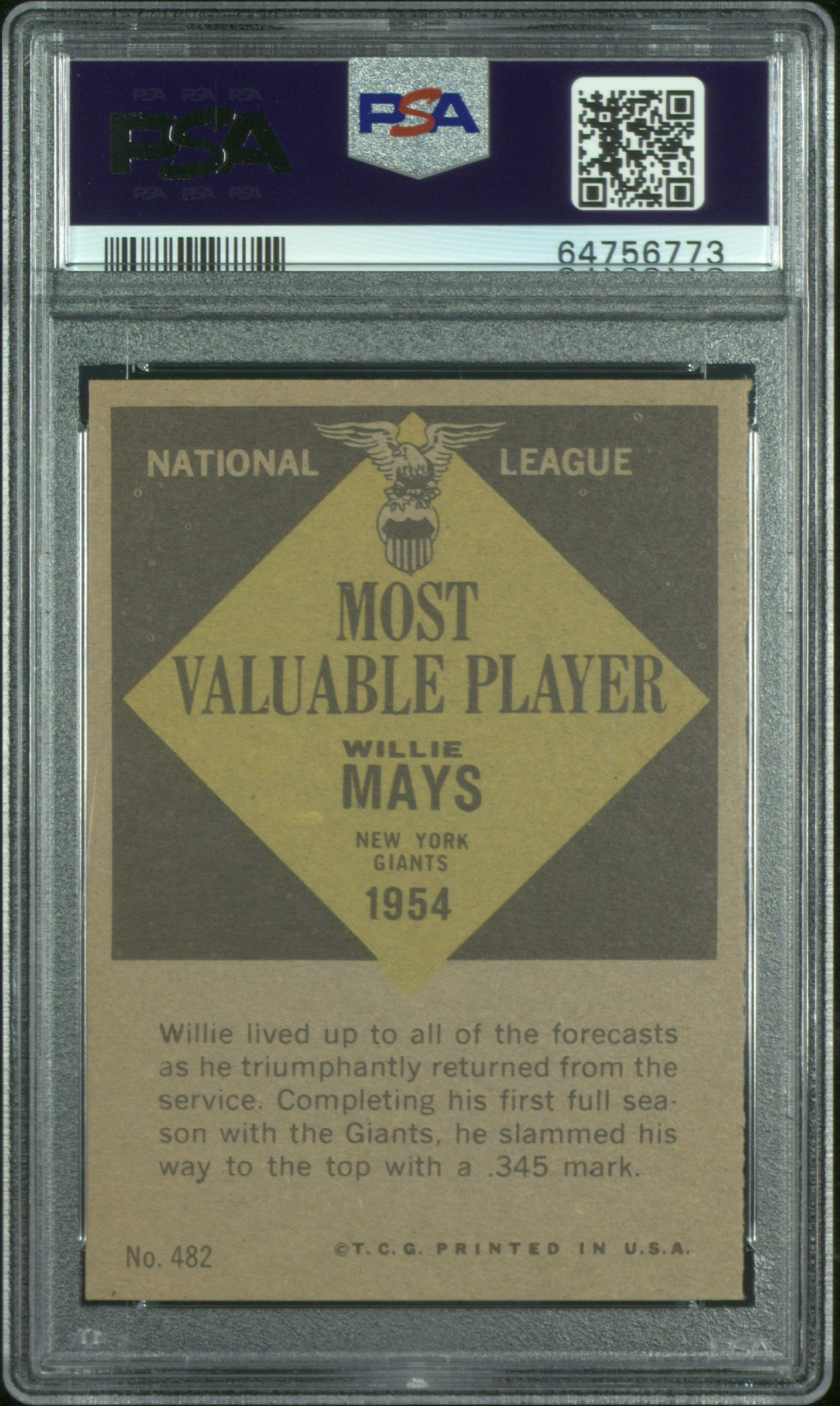 1961 Topps Willie Mays #482 MVP PSA 5