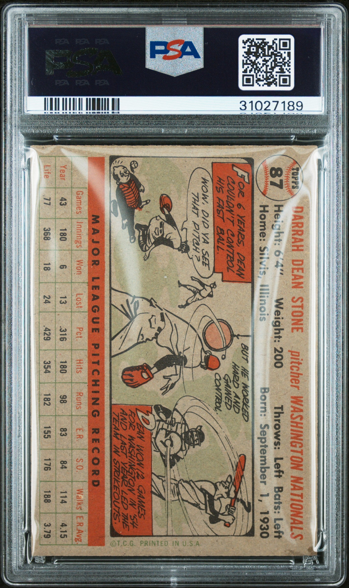 1956 Topps Dean Stone #87 Gray Back PSA 7