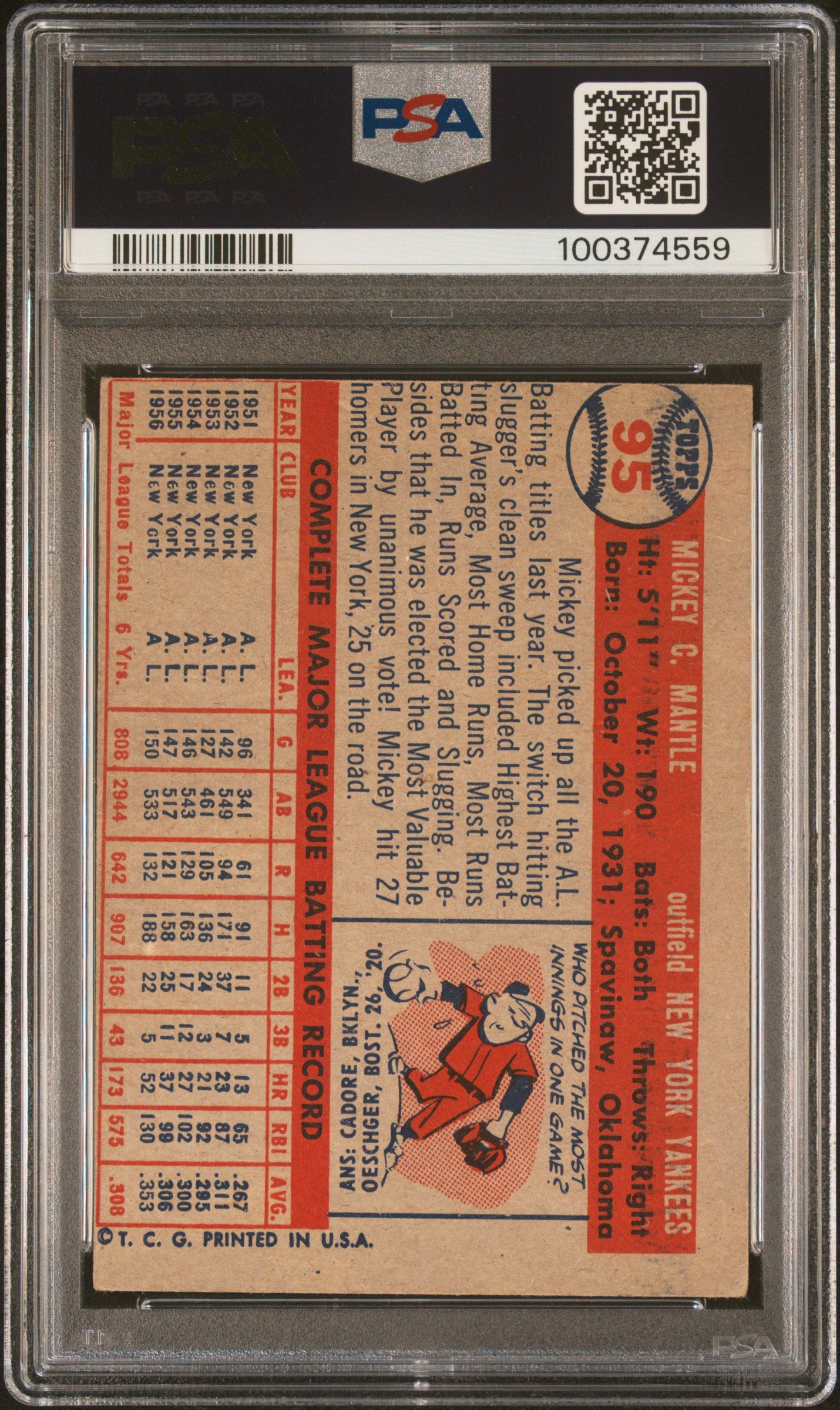 1957 Topps Mickey Mantle #95 PSA 4