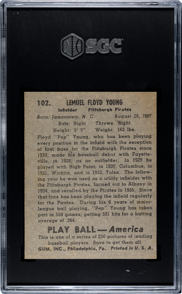 1939 Playball Lemuel Young #102 SGC 4