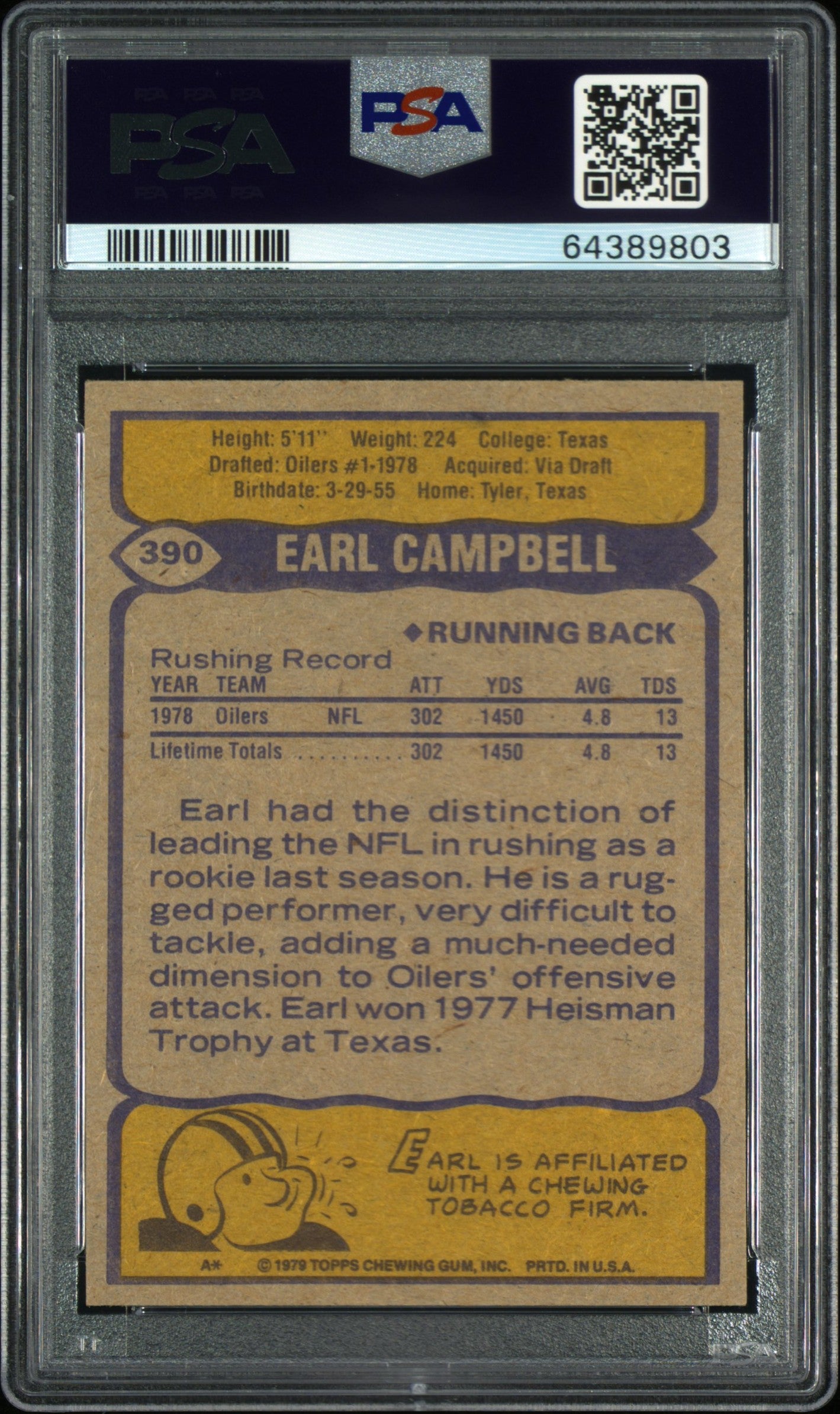 1979 Topps Earl Campbell #390 PSA 8