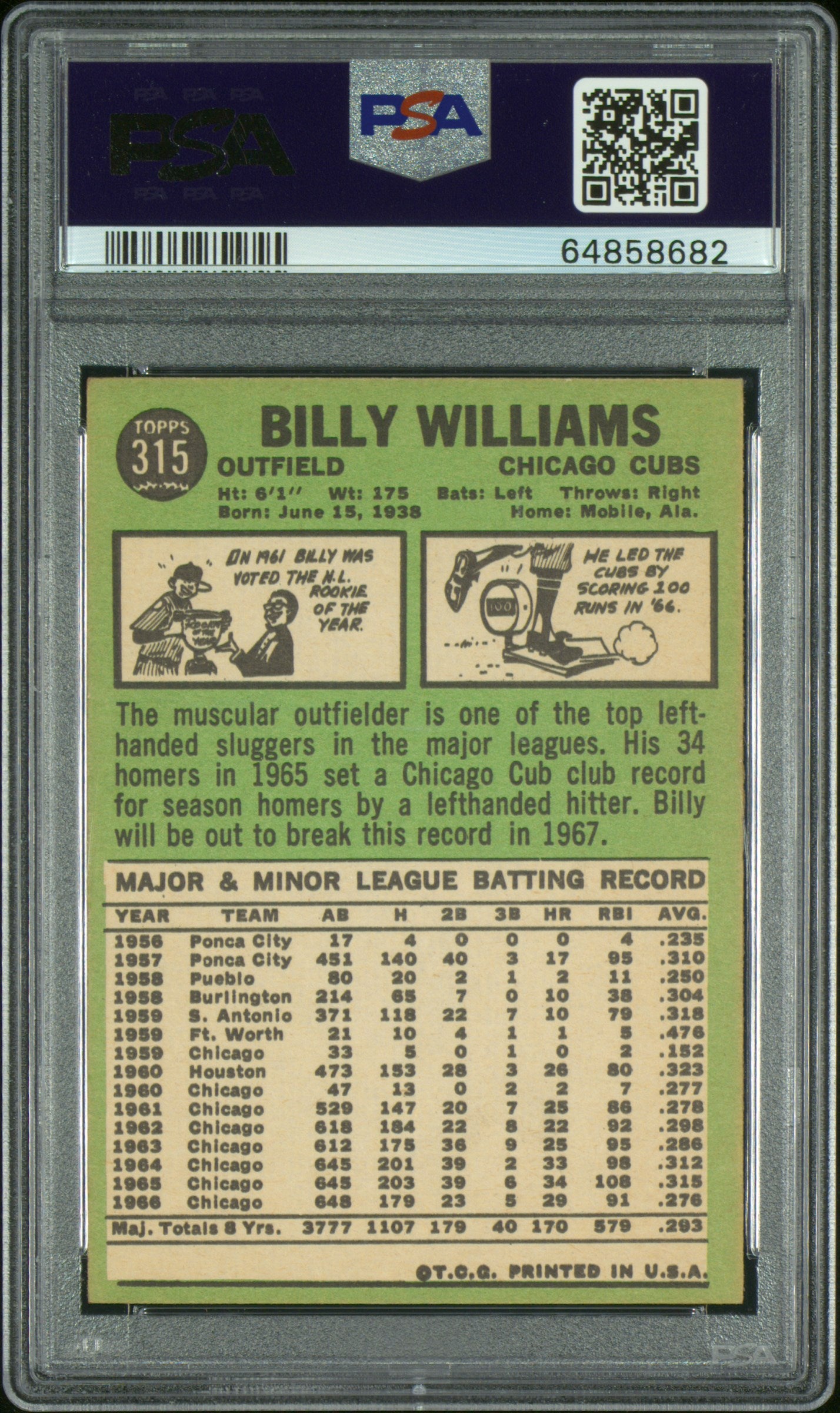 1967 Topps Billy Williams #315 PSA 7