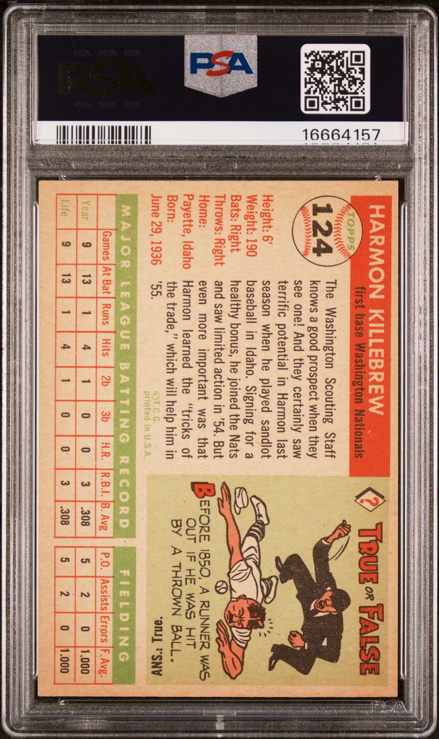 1955 Topps Harmon Killebrew #124 PSA 7