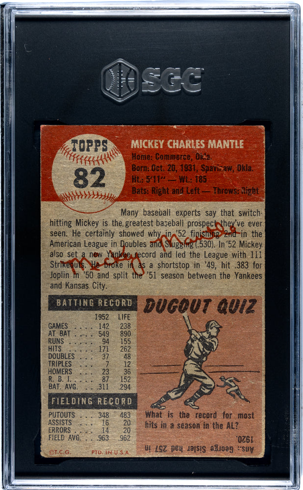1953 Topps Mickey Mantle #82 SGC A