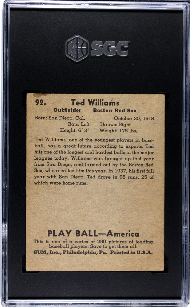 1939 Playball Ted Williams #92 SGC 4