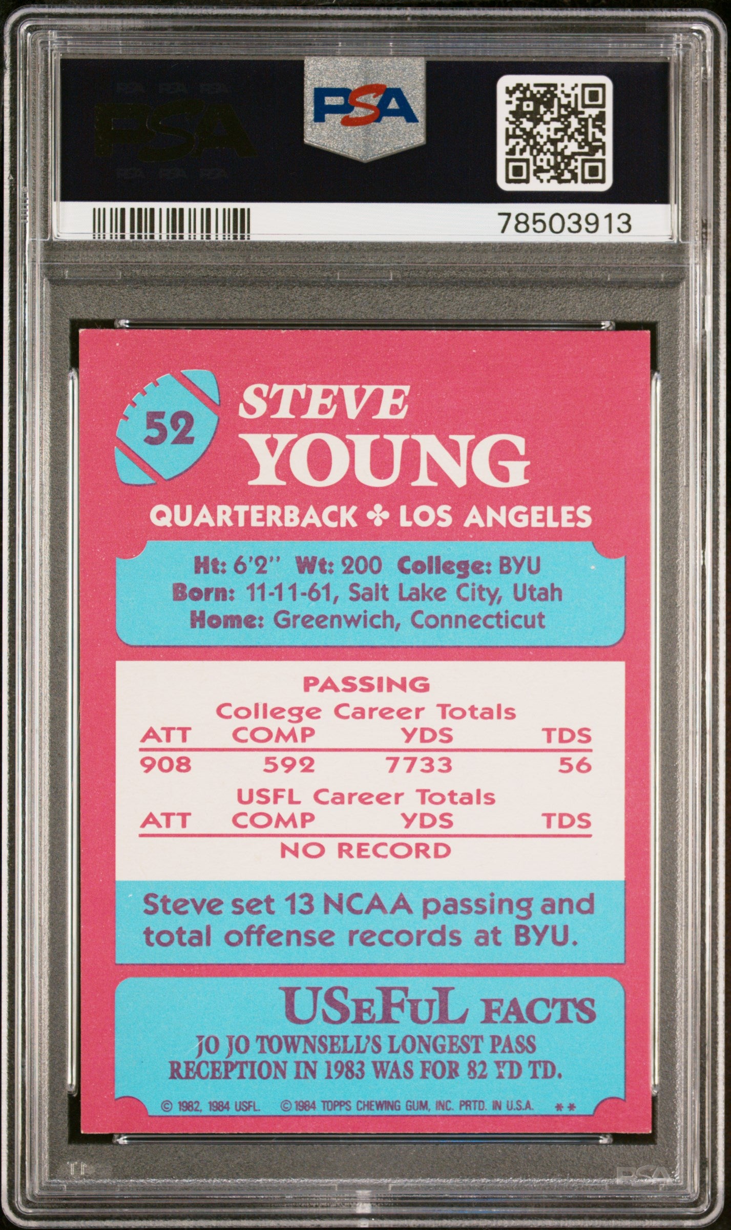 1984 Topps Usfl Steve Young #52 PSA 6