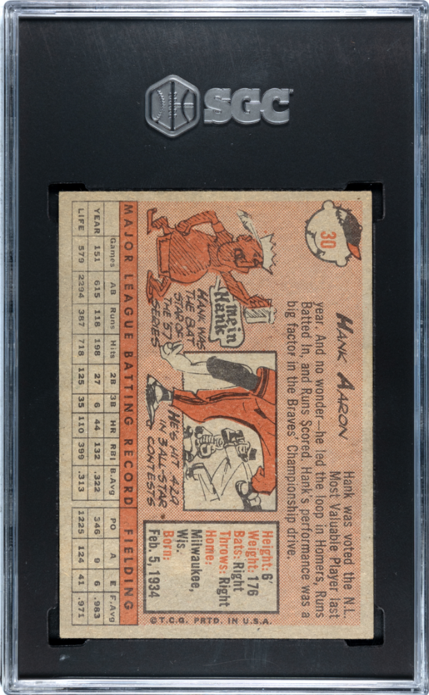 1958 Topps Hank Aaron #30 SGC 6