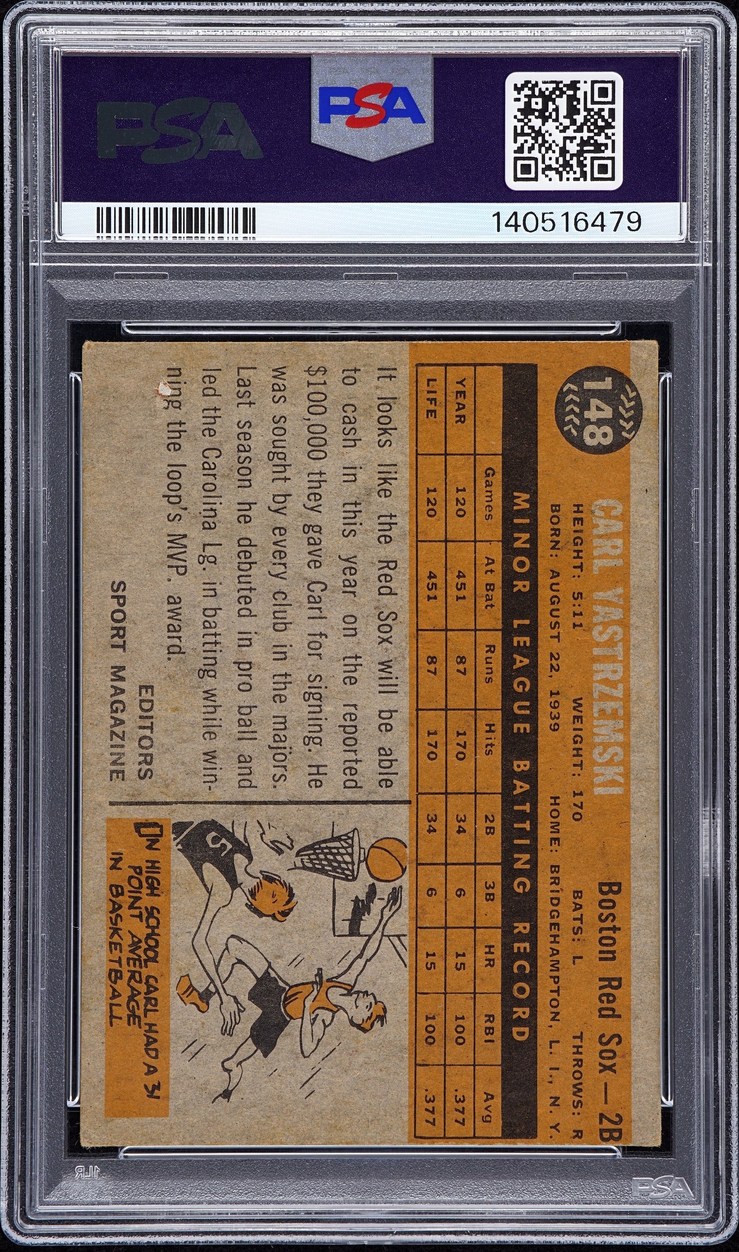 1960 Venezuela Topps Carl Yastrzemski #148 Rookie Star PSA 3 Auto A