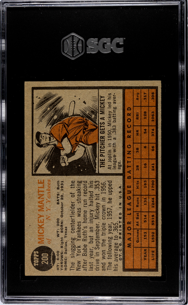 1962 Topps Mickey Mantle #200 SGC 5