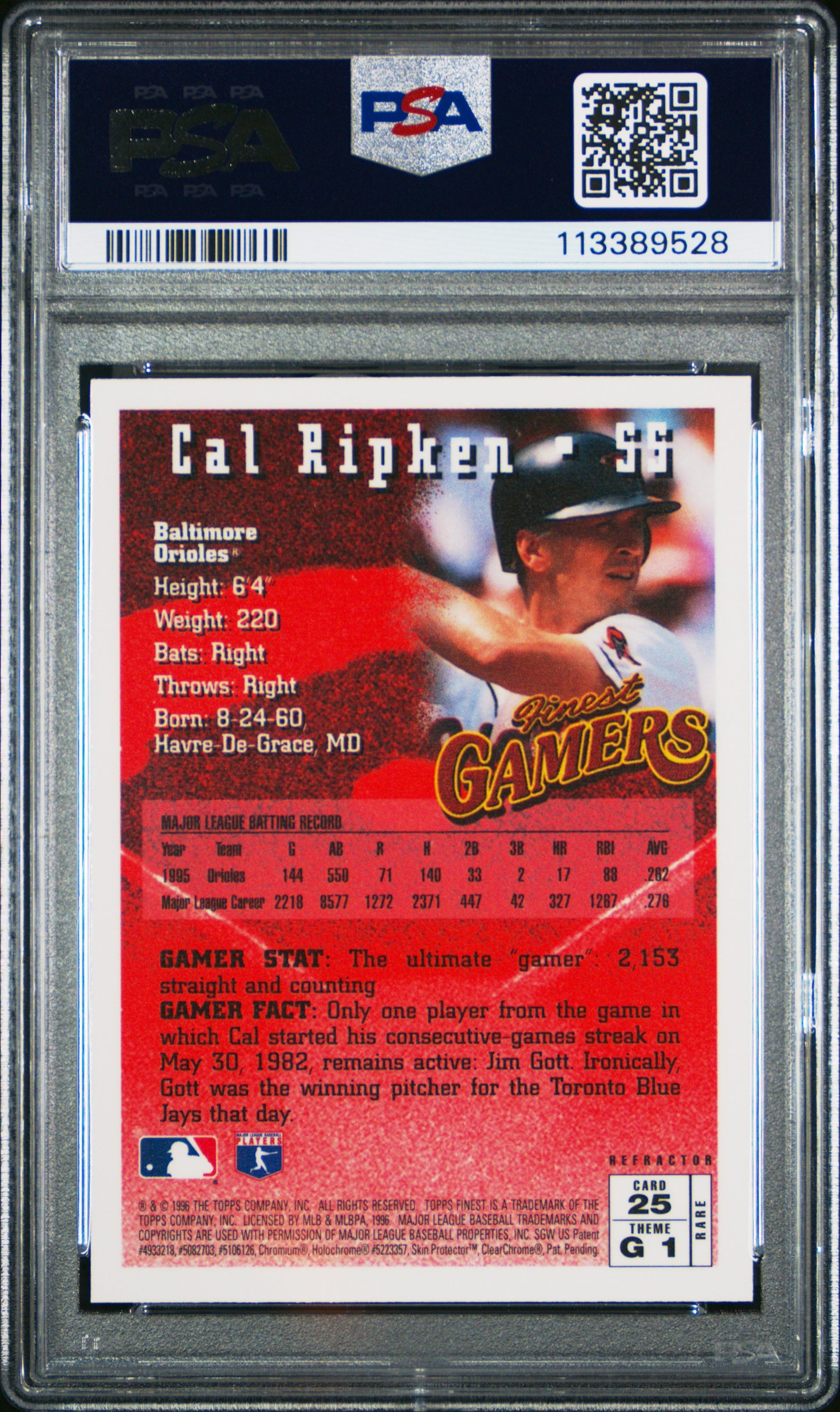 1996 Finest Cal Ripken JR. #25 Refractor PSA 8