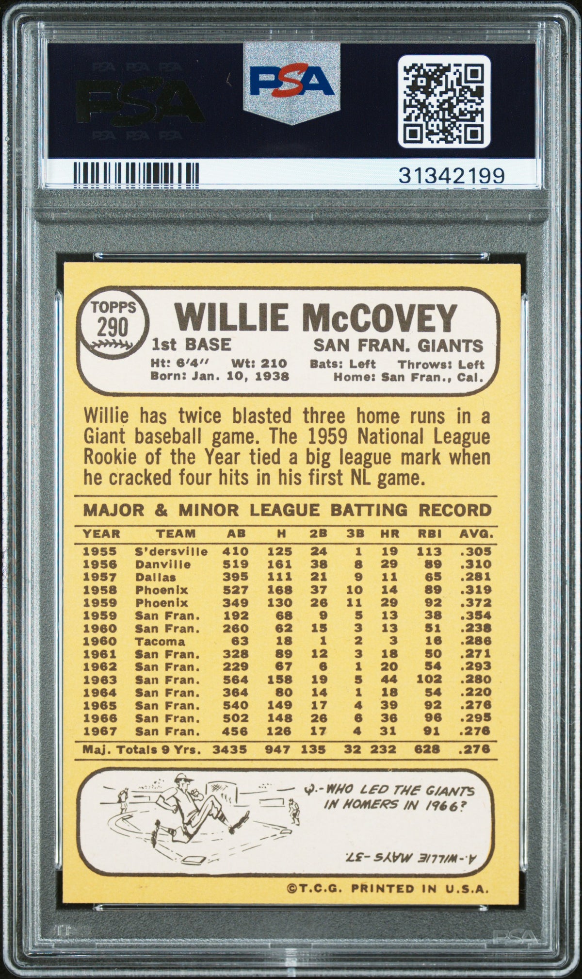 1968 Topps Willie Mccovey #290 PSA 9