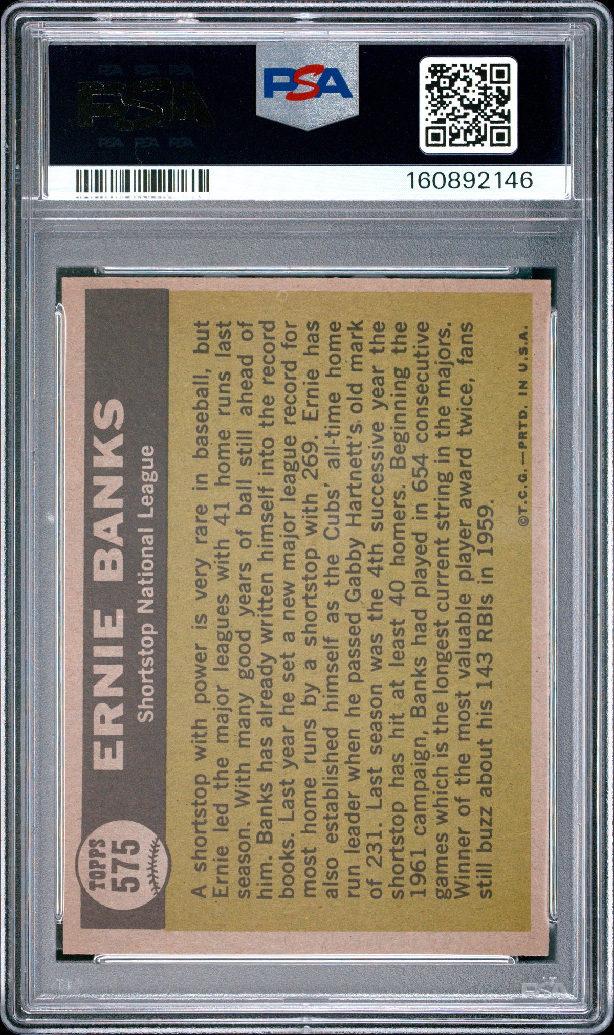 1961 Topps Ernie Banks #575 All Star PSA 8