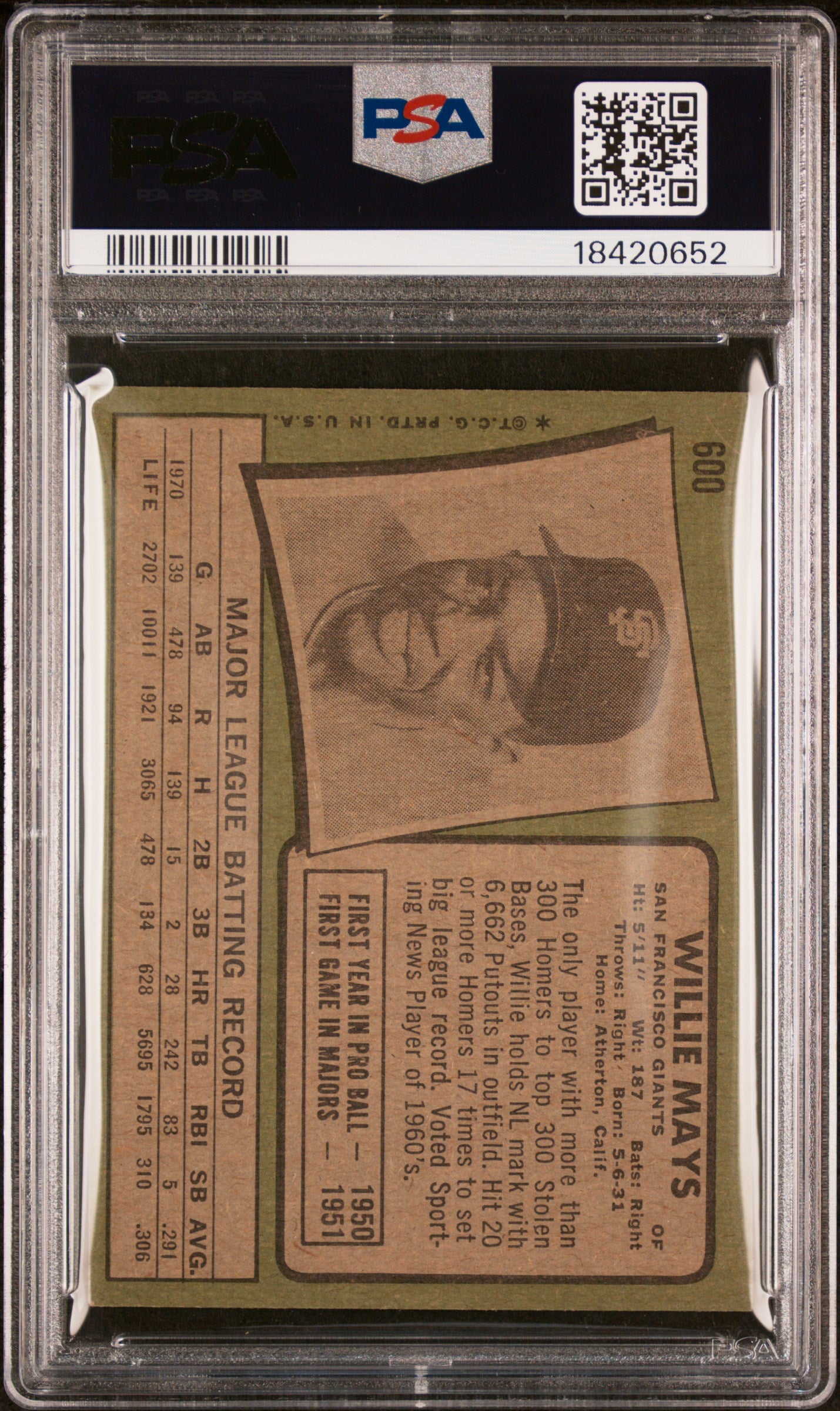 1971 Topps Willie Mays #600 PSA 7