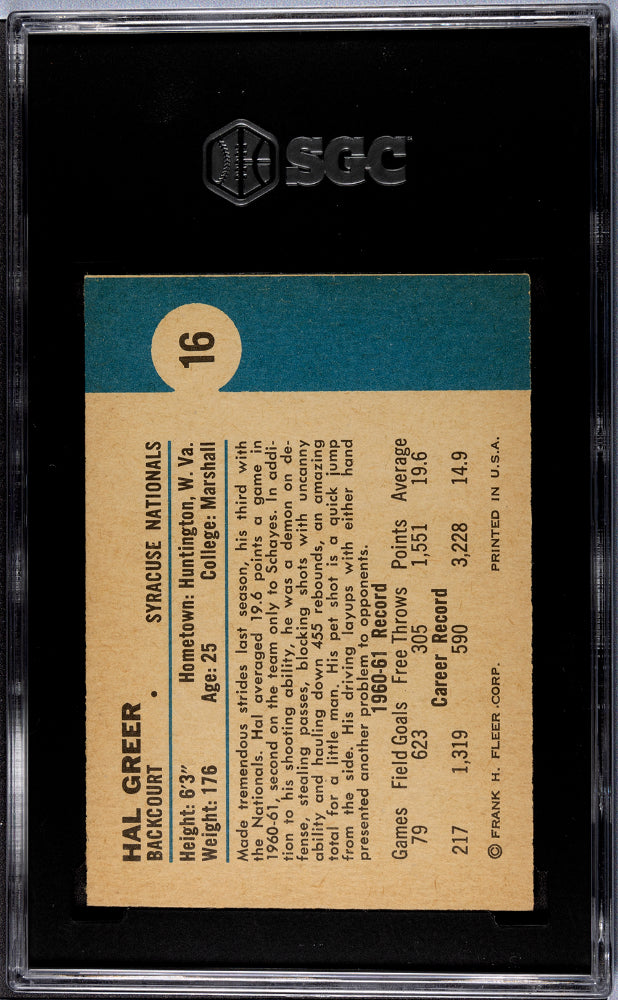 1961 Fleer Hal Greer #16 SGC 7