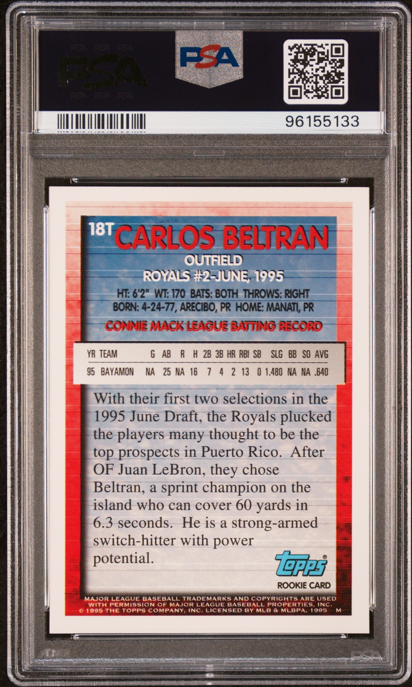 1995 Topps Traded Carlos Beltran #18T Uer: Juan LeBron Pictured PSA 10