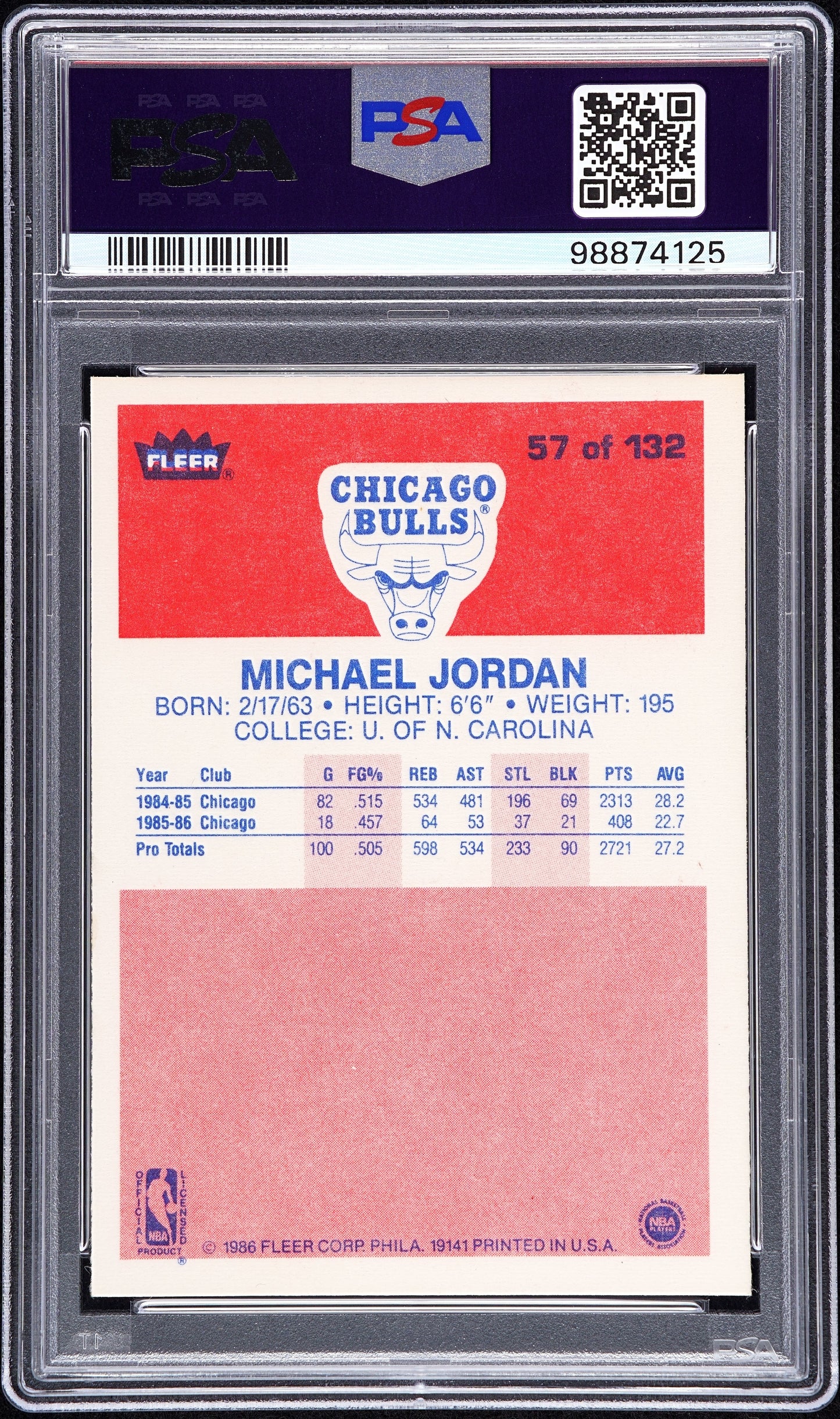 1986 Fleer Michael Jordan #57 PSA 8