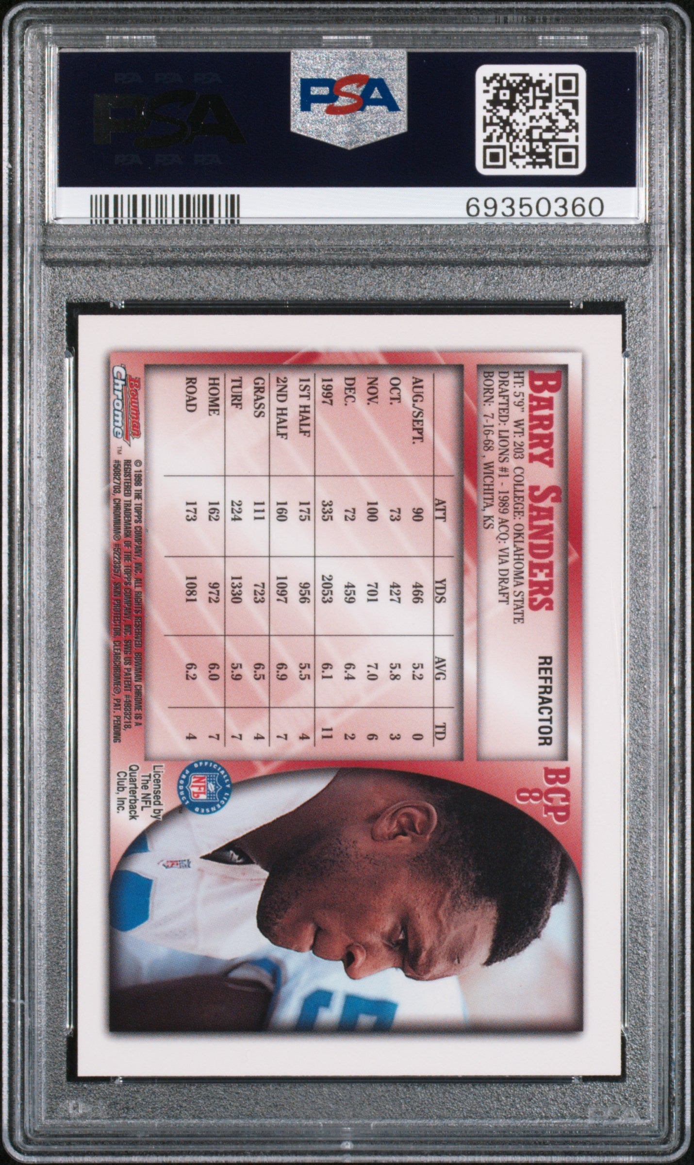 1998 Bowman Chrome Preview Barry Sanders #BCP8 Refractor PSA 8