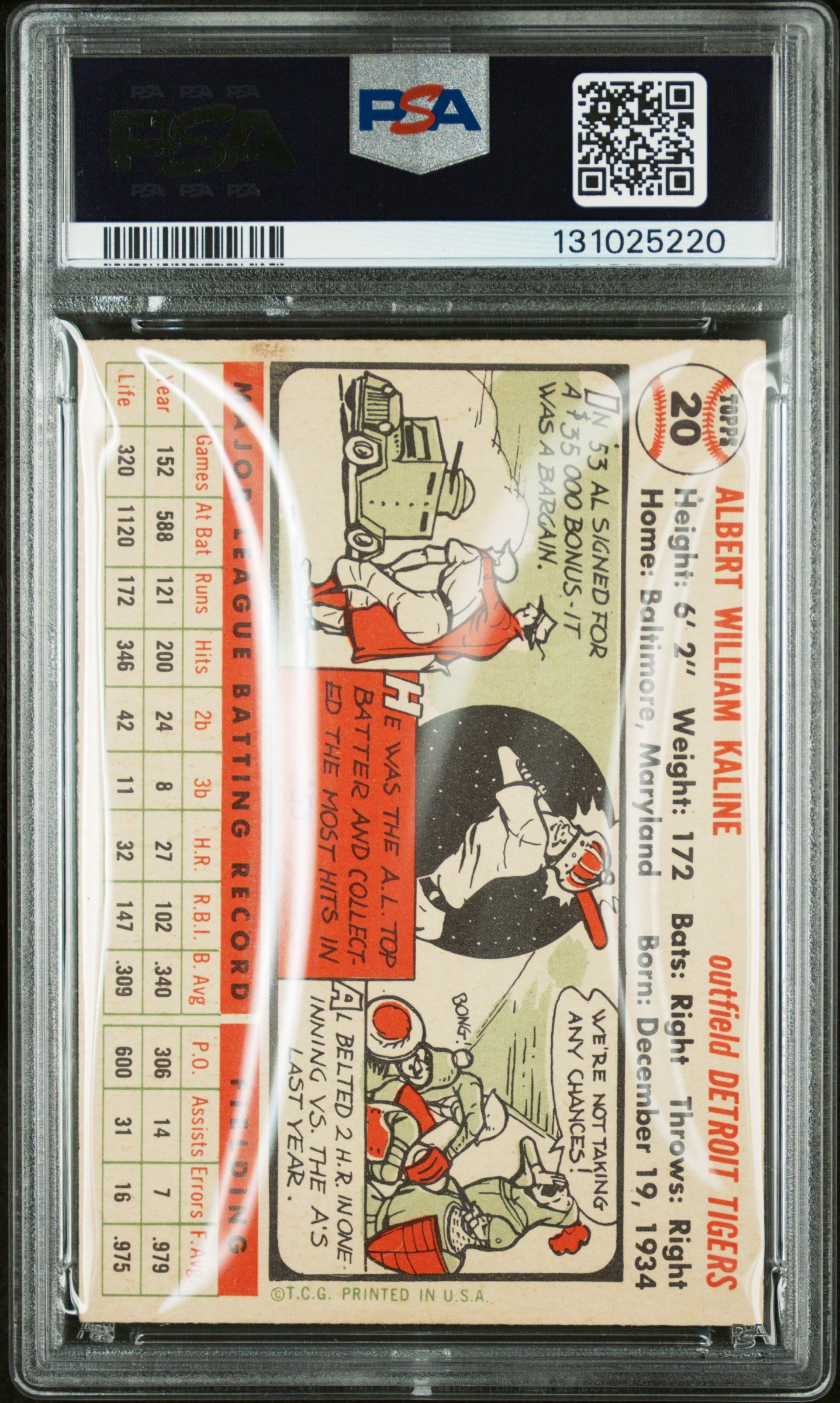 1956 Topps Al Kaline #20 White Back PSA 4